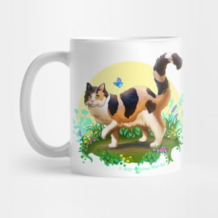 Fluffy Calico Cat with Butterfly Mug